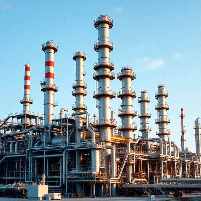 large petrochemical refinery plant with industrial towers and processing equipment